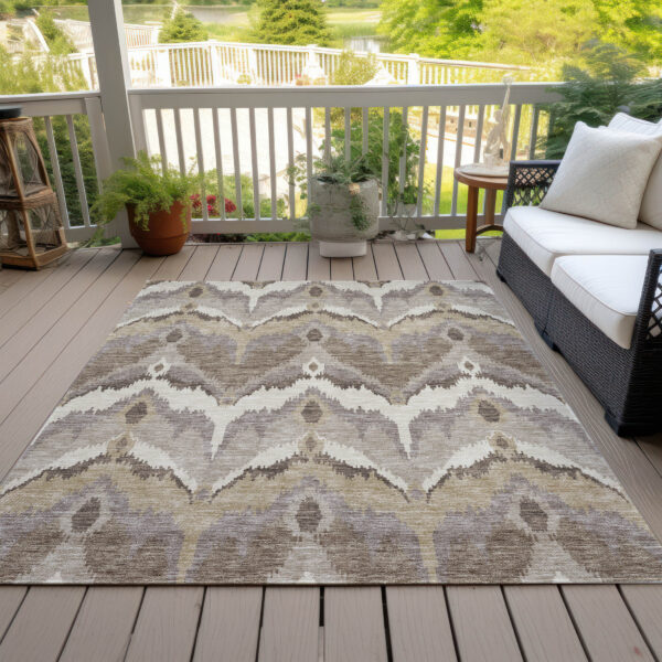 3' X 5' Beige Chocolate And Taupe Ikat Washable Indoor Outdoor Area Rug
