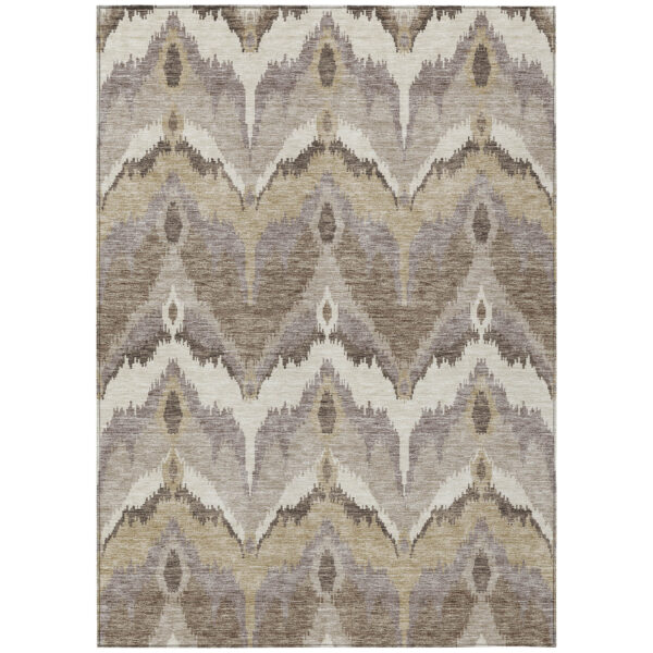 3' X 5' Beige Chocolate And Taupe Ikat Washable Indoor Outdoor Area Rug