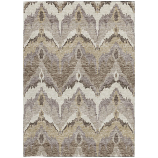3' X 5' Beige Chocolate And Taupe Ikat Washable Indoor Outdoor Area Rug