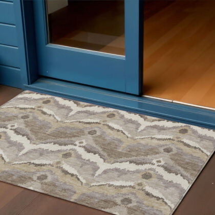 3' X 5' Beige Chocolate And Taupe Ikat Washable Indoor Outdoor Area Rug