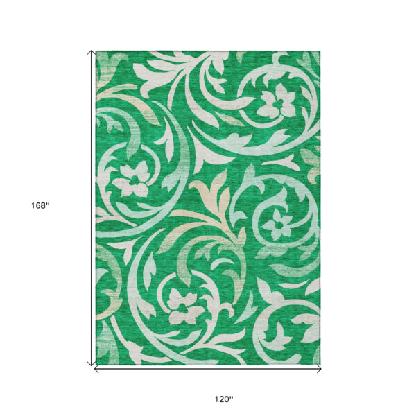 10' X 14' Mint Green And Ivory Floral Washable Indoor Outdoor Area Rug