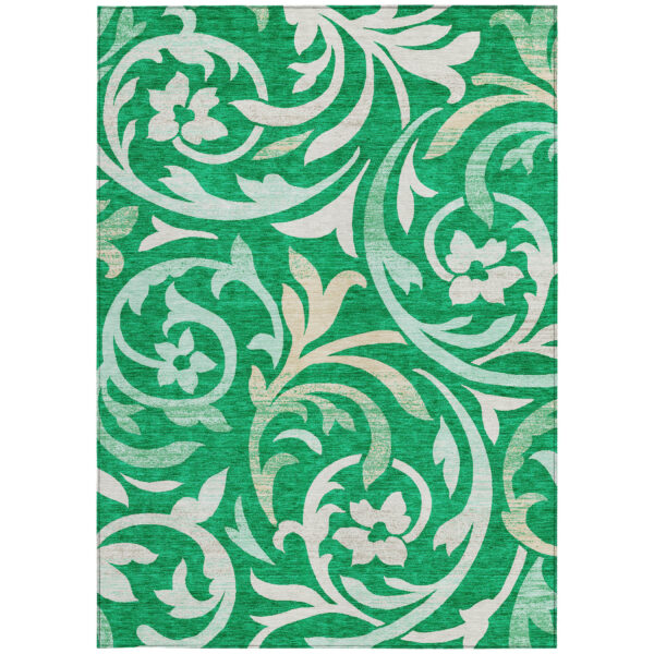10' X 14' Mint Green And Ivory Floral Washable Indoor Outdoor Area Rug
