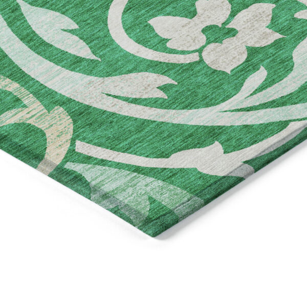 10' X 14' Mint Green And Ivory Floral Washable Indoor Outdoor Area Rug