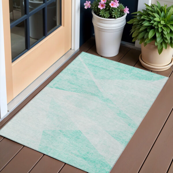 3' X 5' Aqua Sky Blue And Ivory Abstract Washable Indoor Outdoor Area Rug