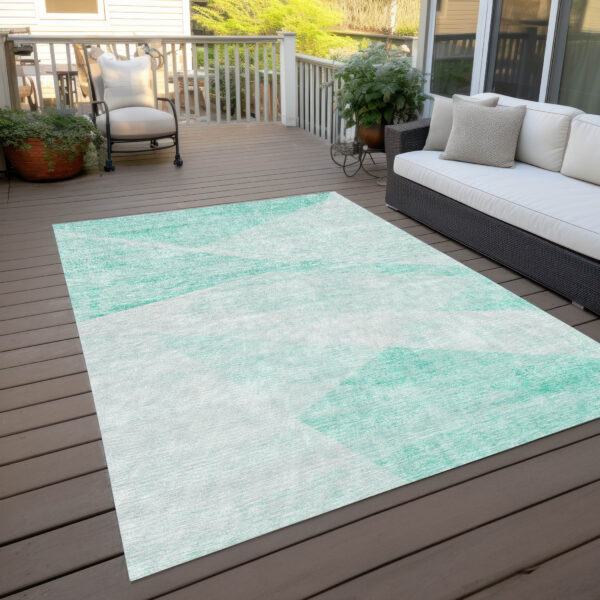 3' X 5' Aqua Sky Blue And Ivory Abstract Washable Indoor Outdoor Area Rug