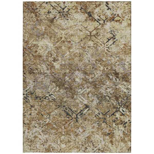 9' X 12' Beige Brown And Copper Geometric Washable Indoor Outdoor Area Rug