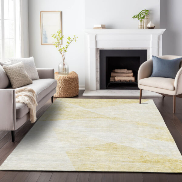 10' X 14' Gold Beige And Ivory Abstract Washable Indoor Outdoor Area Rug