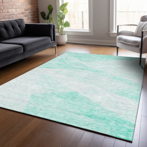 3' X 5' Aqua Sky Blue And Ivory Abstract Washable Indoor Outdoor Area Rug
