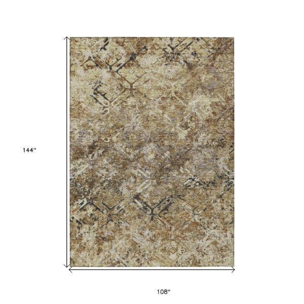 9' X 12' Beige Brown And Copper Geometric Washable Indoor Outdoor Area Rug