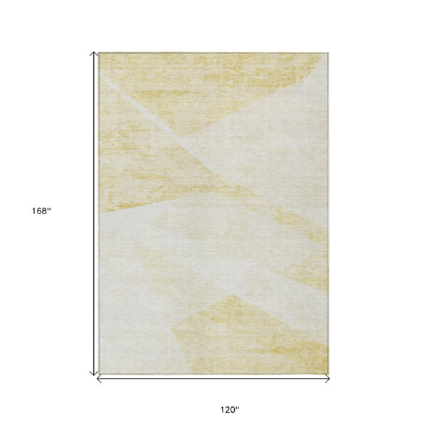 10' X 14' Gold Beige And Ivory Abstract Washable Indoor Outdoor Area Rug