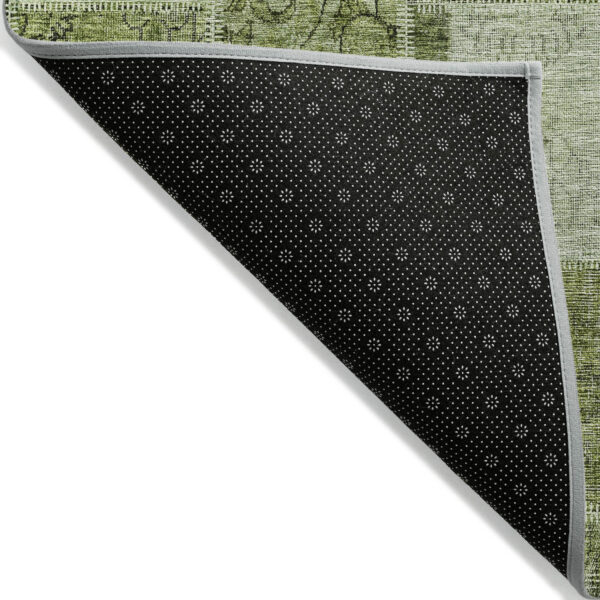 9' X 12' Olive Green And Artichoke Green Patchwork Washable Indoor Outdoor Area Rug