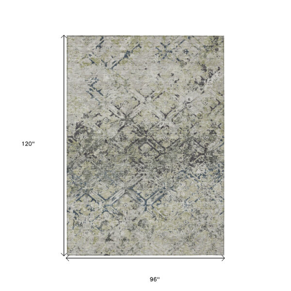 8' X 10' Silver Gray And Charcoal Geometric Washable Indoor Outdoor Area Rug