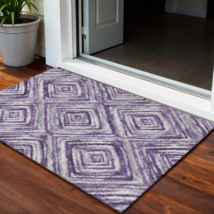 3' X 5' Purple Lavender And Gray Geometric Washable Indoor Outdoor Area Rug