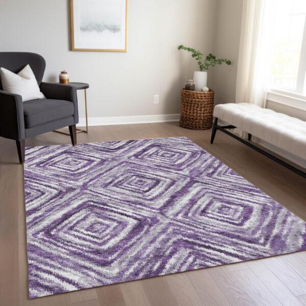 3' X 5' Purple Lavender And Gray Geometric Washable Indoor Outdoor Area Rug