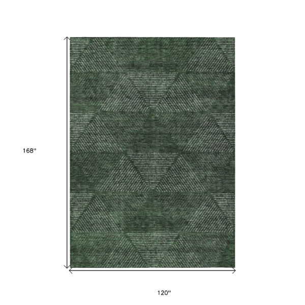 10' X 14' Fern Green And Emerald Geometric Washable Indoor Outdoor Area Rug