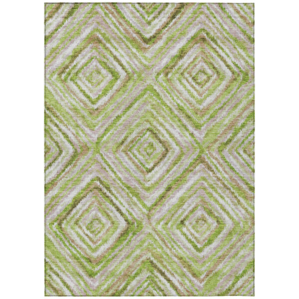 9' X 12' Artichoke Green And Brown Geometric Washable Indoor Outdoor Area Rug