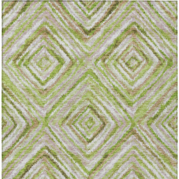 9' X 12' Artichoke Green And Brown Geometric Washable Indoor Outdoor Area Rug