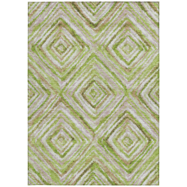 9' X 12' Artichoke Green And Brown Geometric Washable Indoor Outdoor Area Rug