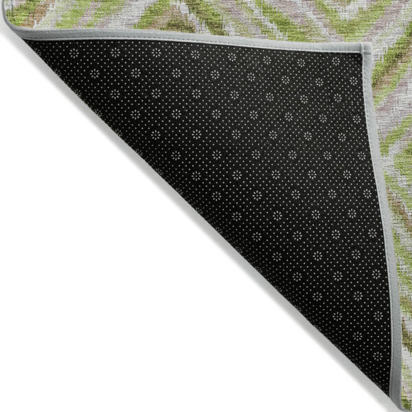 9' X 12' Artichoke Green And Brown Geometric Washable Indoor Outdoor Area Rug