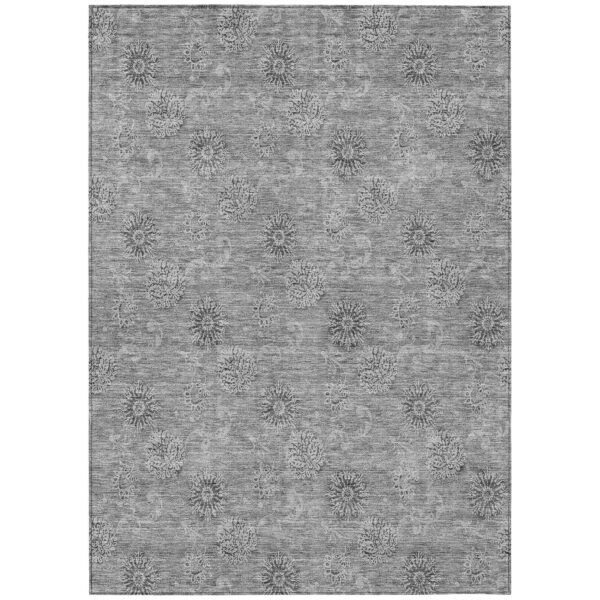 10' X 14' Pewter And Gray Floral Washable Indoor Outdoor Area Rug