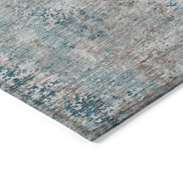 5' X 8' Teal Blue Beige And Copper Abstract Washable Indoor Outdoor Area Rug