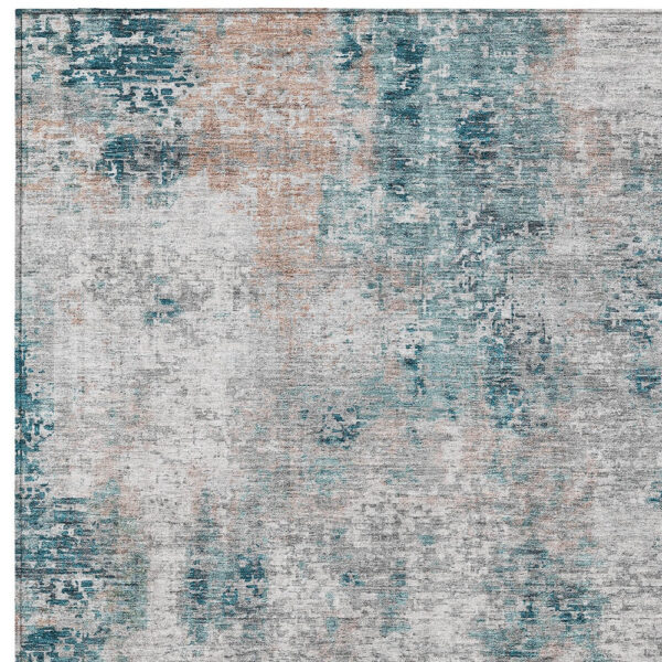 5' X 8' Teal Blue Beige And Copper Abstract Washable Indoor Outdoor Area Rug