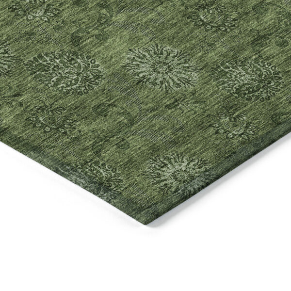 5' X 8' Olive Green And Green Floral Washable Indoor Outdoor Area Rug