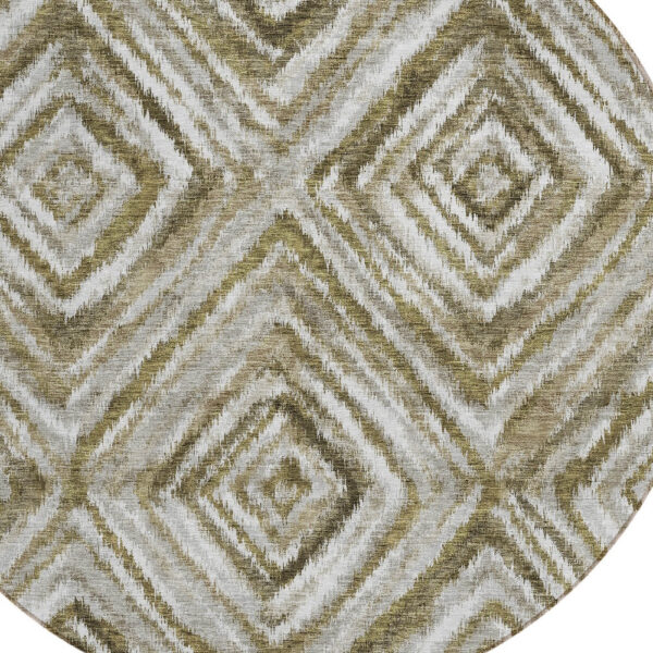 8' Brown Beige And Ivory Round Geometric Washable Indoor Outdoor Area Rug