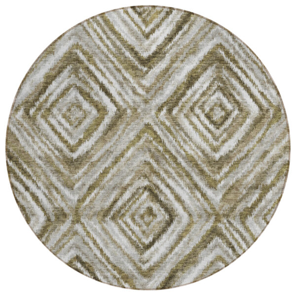 8' Brown Beige And Ivory Round Geometric Washable Indoor Outdoor Area Rug