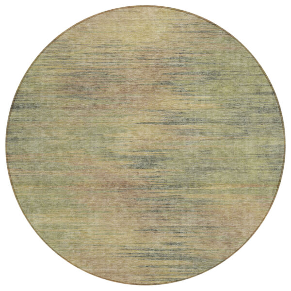 8' Artichoke Green Fern Green And Gold Round Abstract Washable Indoor Outdoor Area Rug