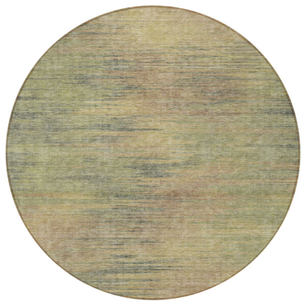 8' Artichoke Green Fern Green And Gold Round Abstract Washable Indoor Outdoor Area Rug