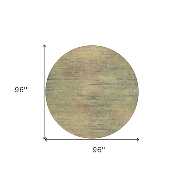 8' Artichoke Green Fern Green And Gold Round Abstract Washable Indoor Outdoor Area Rug
