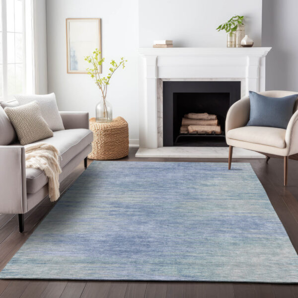 3' X 5' Denim Blue And Sky Blue Abstract Washable Indoor Outdoor Area Rug