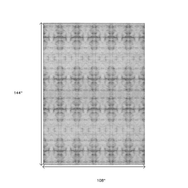 9' X 12' Silver And Gray Geometric Washable Indoor Outdoor Area Rug