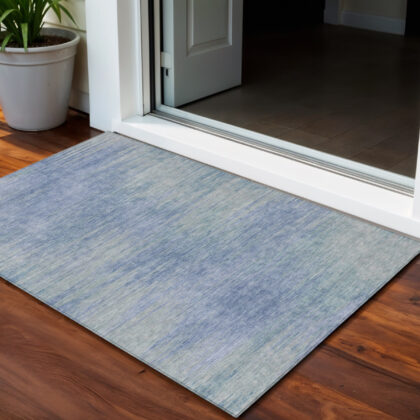 3' X 5' Denim Blue And Sky Blue Abstract Washable Indoor Outdoor Area Rug
