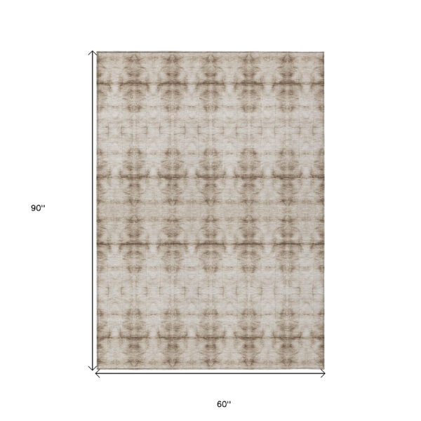 5' X 8' Beige Taupe And Tan Geometric Washable Indoor Outdoor Area Rug