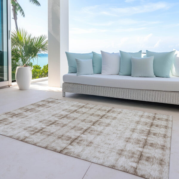 5' X 8' Beige Taupe And Tan Geometric Washable Indoor Outdoor Area Rug
