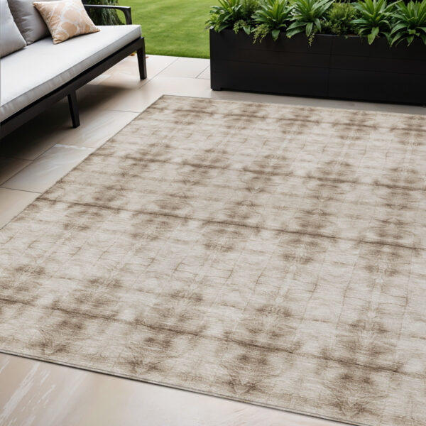 5' X 8' Beige Taupe And Tan Geometric Washable Indoor Outdoor Area Rug