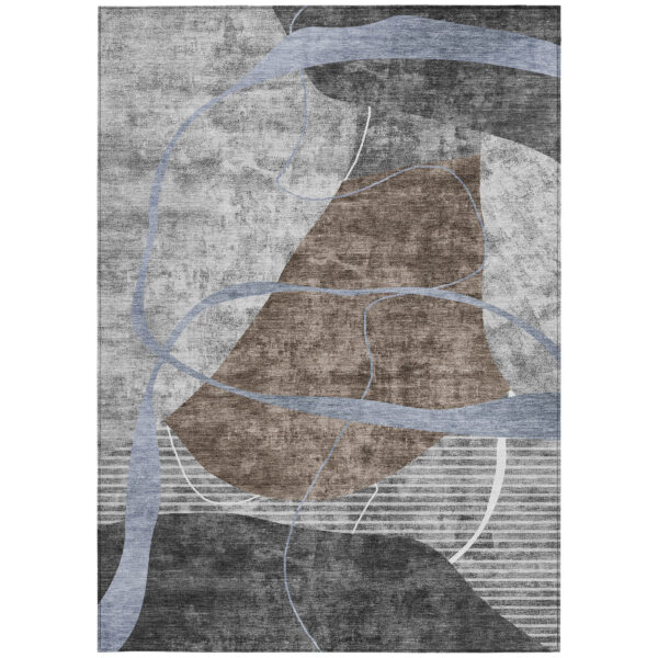 9' X 12' Chocolate Gray And Charcoal Abstract Washable Indoor Outdoor Area Rug