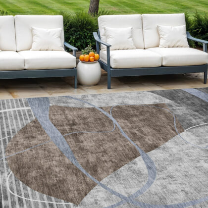9' X 12' Chocolate Gray And Charcoal Abstract Washable Indoor Outdoor Area Rug
