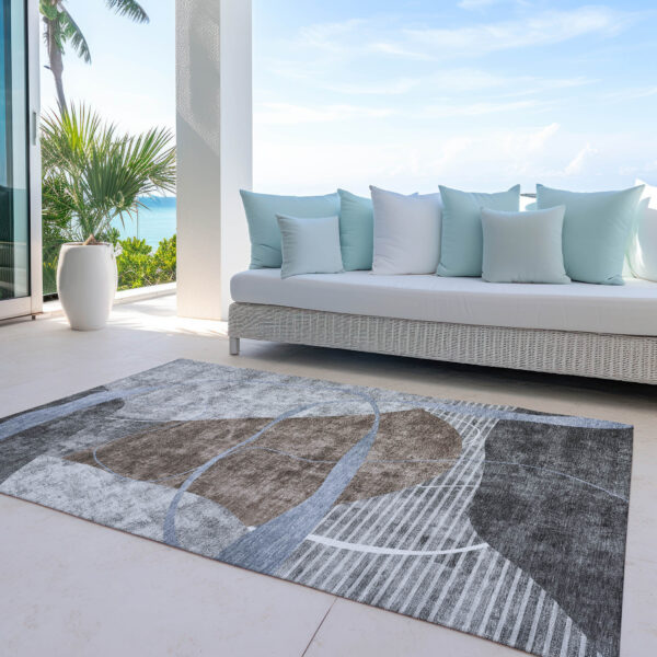 9' X 12' Chocolate Gray And Charcoal Abstract Washable Indoor Outdoor Area Rug