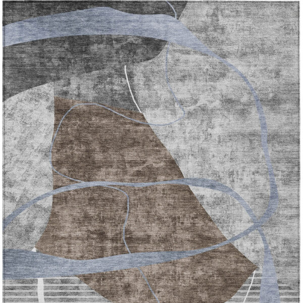 9' X 12' Chocolate Gray And Charcoal Abstract Washable Indoor Outdoor Area Rug