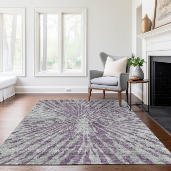 10' X 14' Purple And Gray Abstract Washable Indoor Outdoor Area Rug