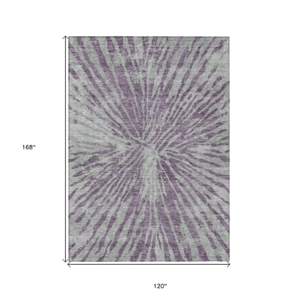 10' X 14' Purple And Gray Abstract Washable Indoor Outdoor Area Rug