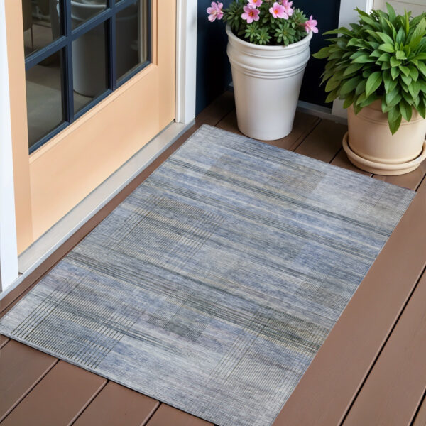 3' X 5' Denim Blue And Sky Blue Striped Washable Indoor Outdoor Area Rug