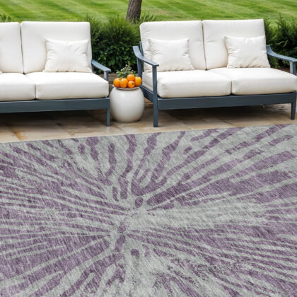 10' X 14' Purple And Gray Abstract Washable Indoor Outdoor Area Rug