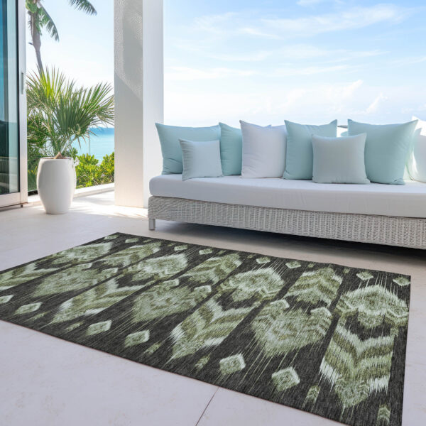 3' X 5' Olive Green And Artichoke Green Southwestern Washable Indoor Outdoor Area Rug