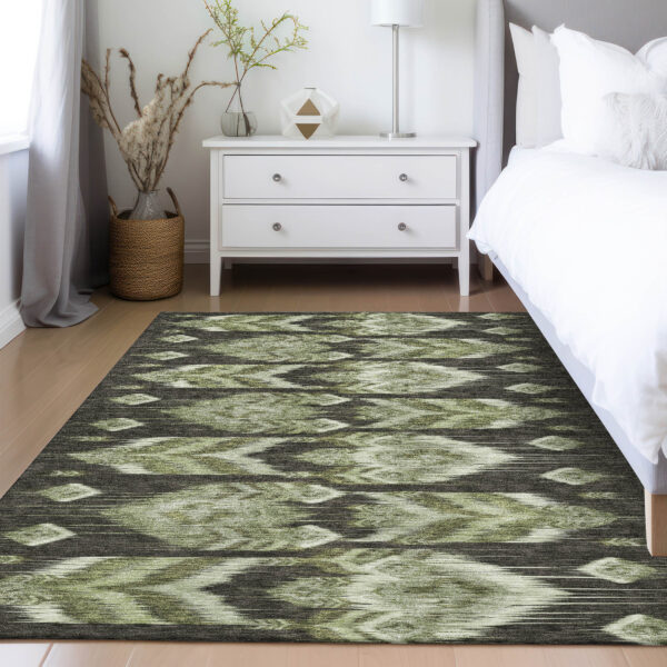 3' X 5' Olive Green And Artichoke Green Southwestern Washable Indoor Outdoor Area Rug