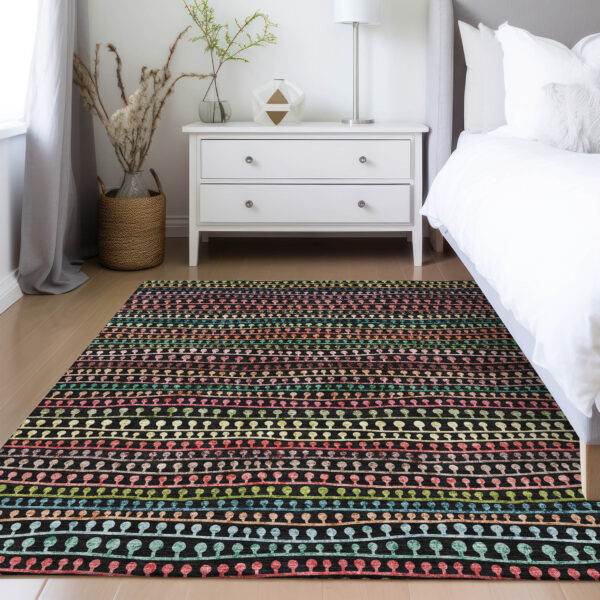 10' X 14' Black Green And Gold Striped Washable Indoor Outdoor Area Rug