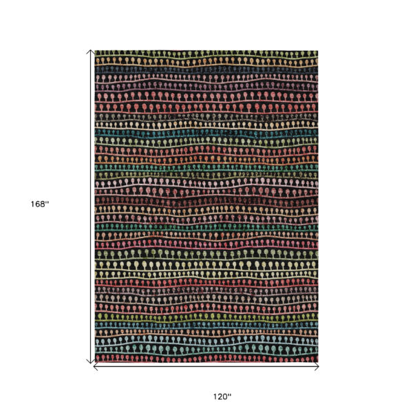 10' X 14' Black Green And Gold Striped Washable Indoor Outdoor Area Rug